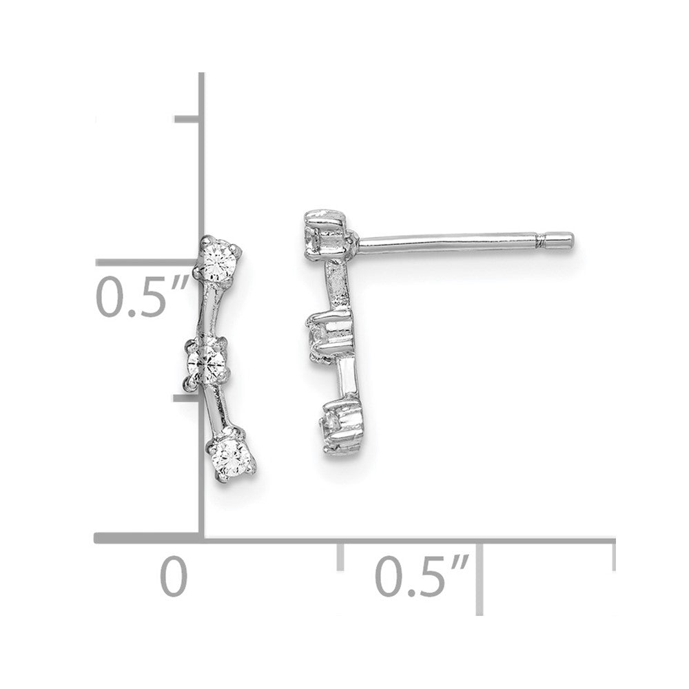 Rhodium-plated Sterling Silver 3-CZ Post Earrings