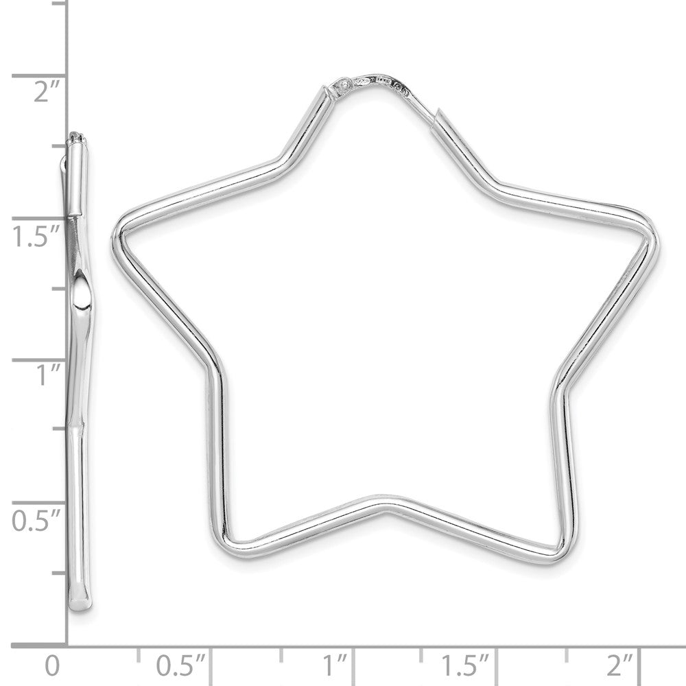 Rhodium-plated Sterling Silver 2mm Star Hoop Earrings