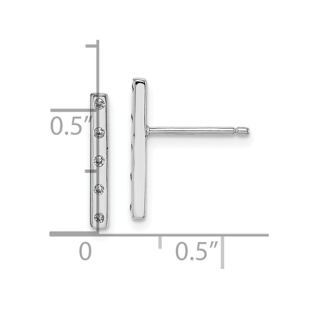 Rhodium-plated Sterling Silver CZ Bar Post Earrings