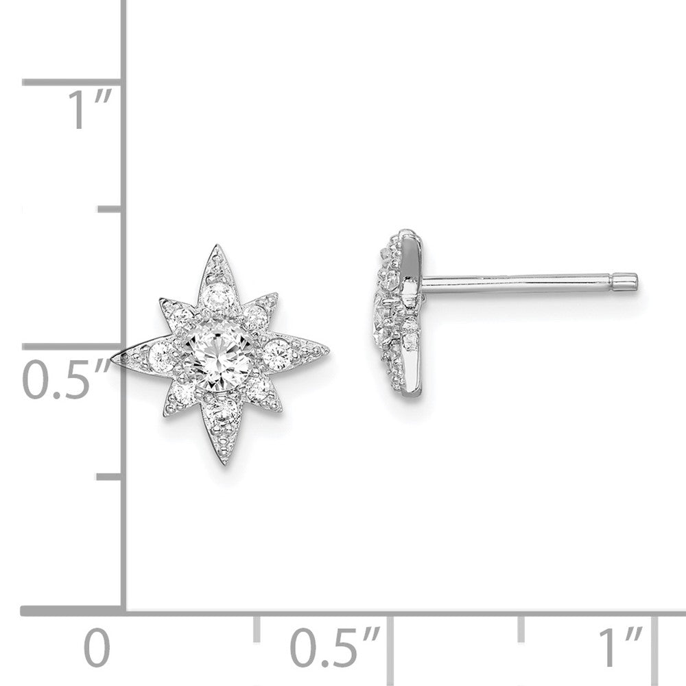 Rhodium-plated Sterling Silver CZ Star Post Earrings