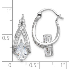 Rhodium-plated Sterling Silver Pear CZ Hoop Earrings