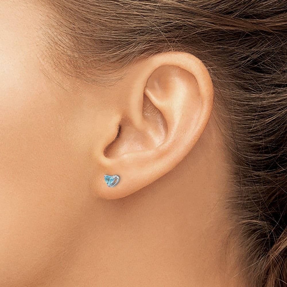 Rhodium-plated Sterling Silver Light Swiss Blue Topaz Heart Post Earrings