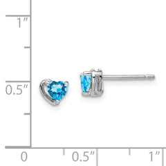 Rhodium-plated Sterling Silver Light Swiss Blue Topaz Heart Post Earrings