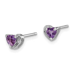 Rhodium-plated Sterling Silver Amethyst Heart Post Earrings