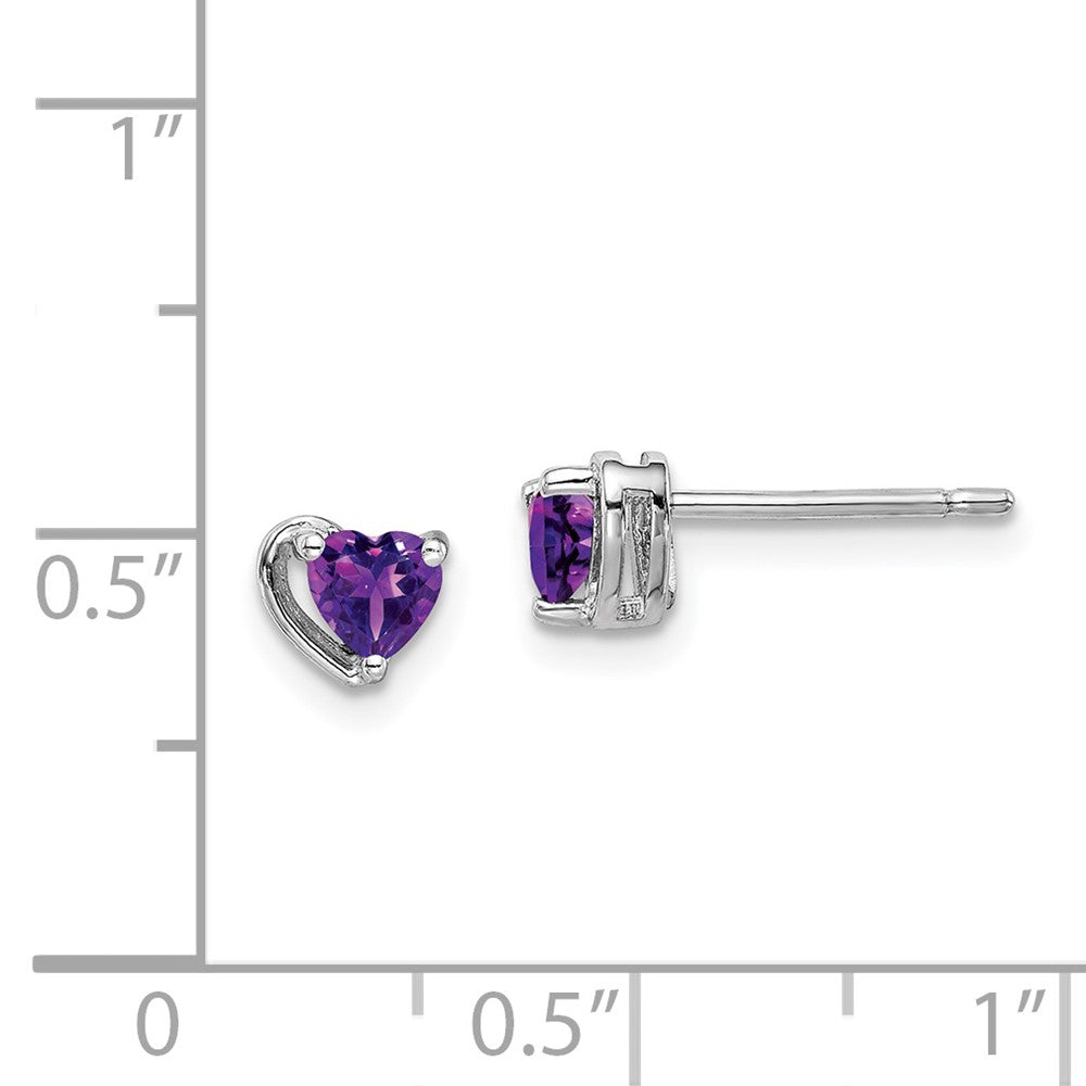 Rhodium-plated Sterling Silver Amethyst Heart Post Earrings