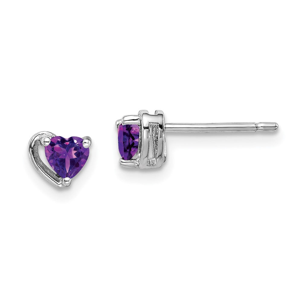 Rhodium-plated Sterling Silver Amethyst Heart Post Earrings