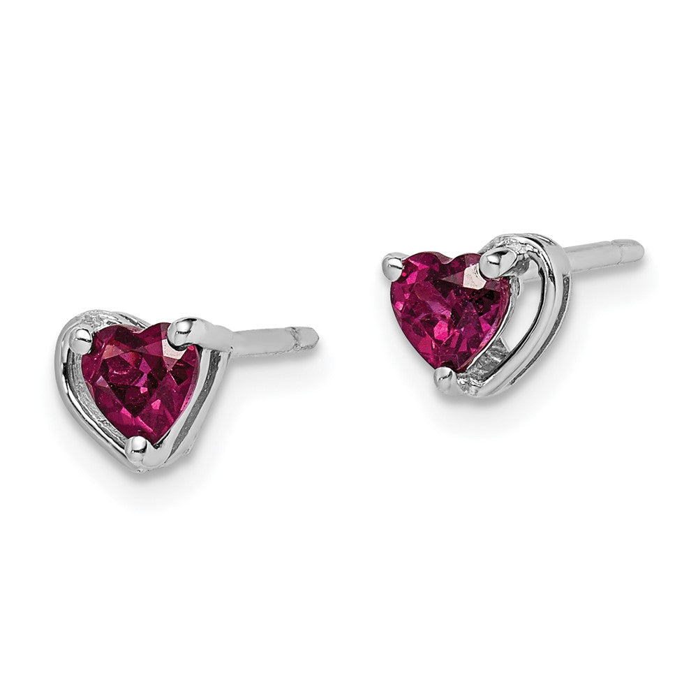 Rhodium-plated Sterling Silver Rhodolite Garnet Heart Post Earrings