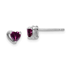 Rhodium-plated Sterling Silver Rhodolite Garnet Heart Post Earrings