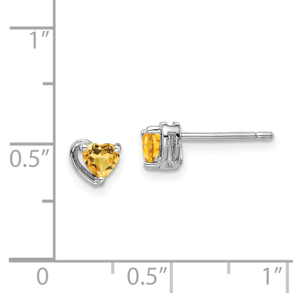 Rhodium-plated Sterling Silver Citrine Heart Post Earrings