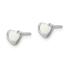Rhodium-plated Sterling Silver Imitation Opal Heart Post Earrings