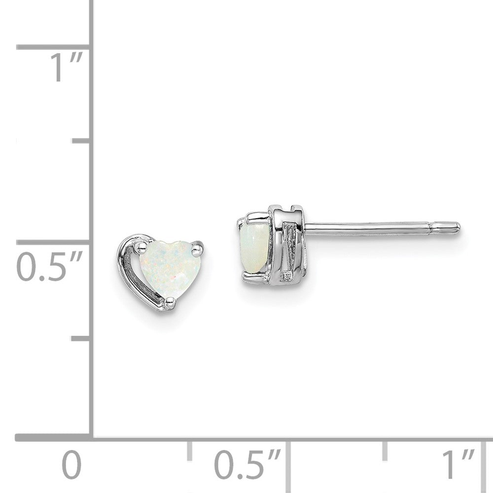 Rhodium-plated Sterling Silver Imitation Opal Heart Post Earrings