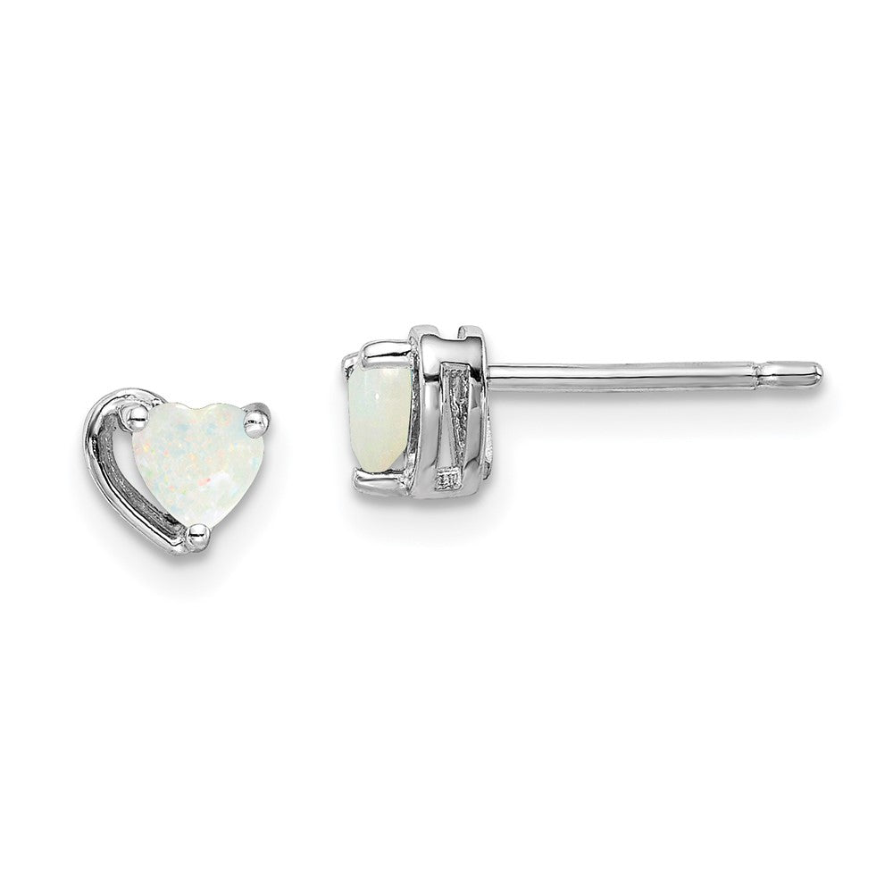 Rhodium-plated Sterling Silver Imitation Opal Heart Post Earrings