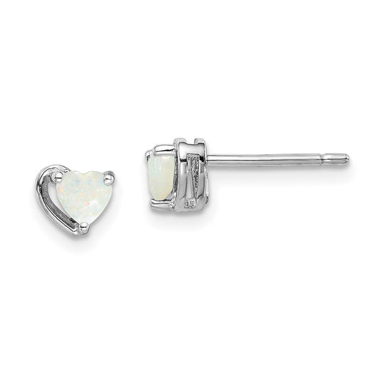 Rhodium-plated Sterling Silver Imitation Opal Heart Post Earrings