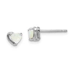 Rhodium-plated Sterling Silver Imitation Opal Heart Post Earrings