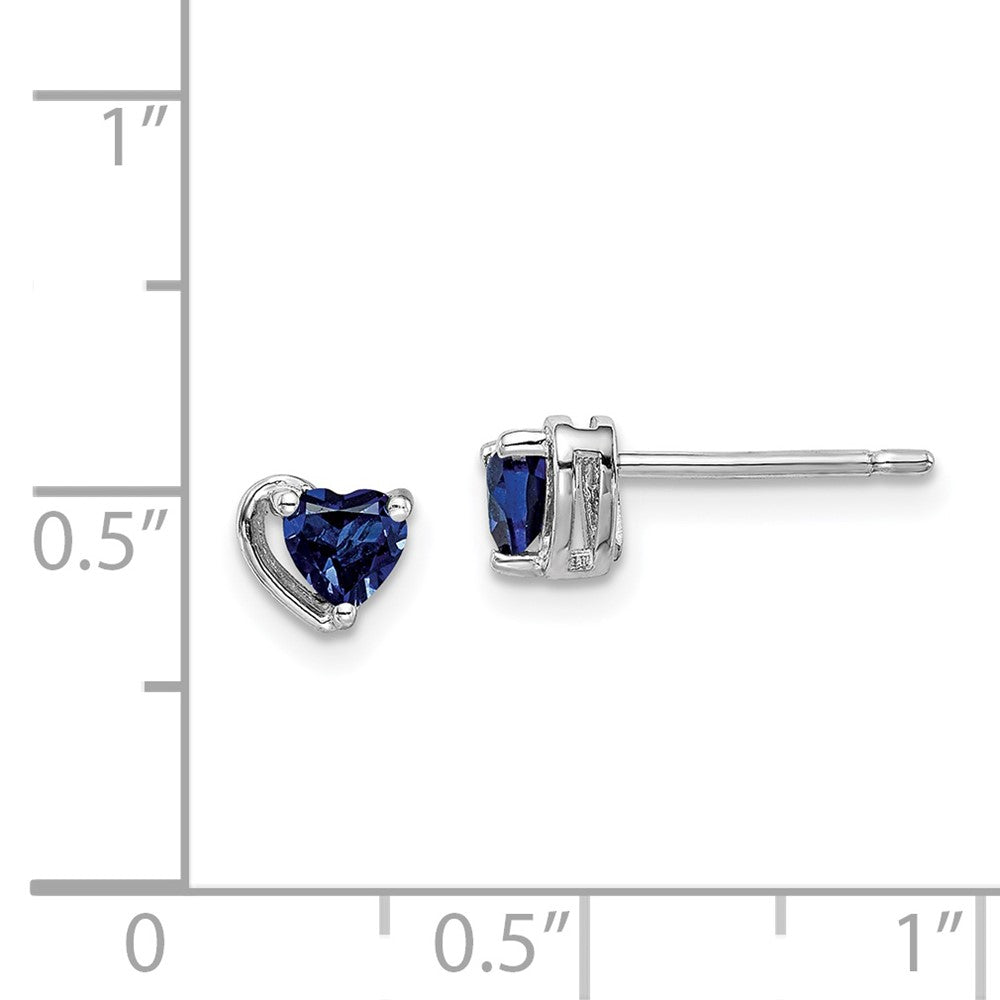 Rhodium-plated Sterling Silver Created Sapphire Heart Post Earrings