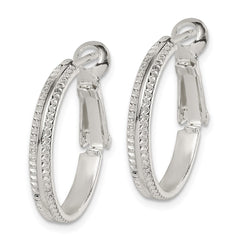 Sterling Silver Milgrain 2x20mm Omega Back Hoop Earrings