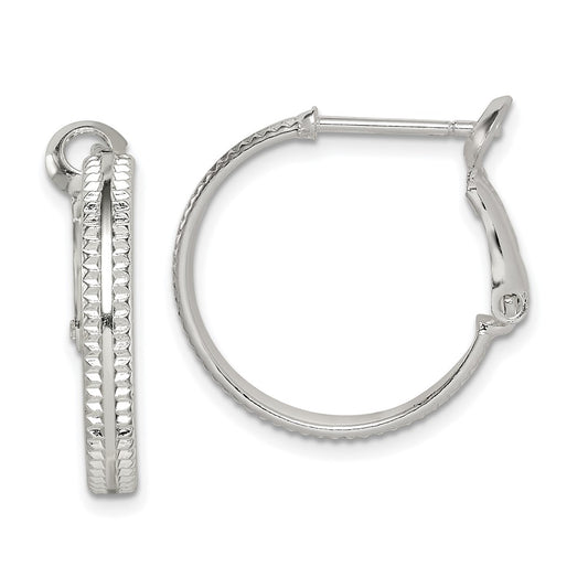 Sterling Silver Milgrain 2x20mm Omega Back Hoop Earrings