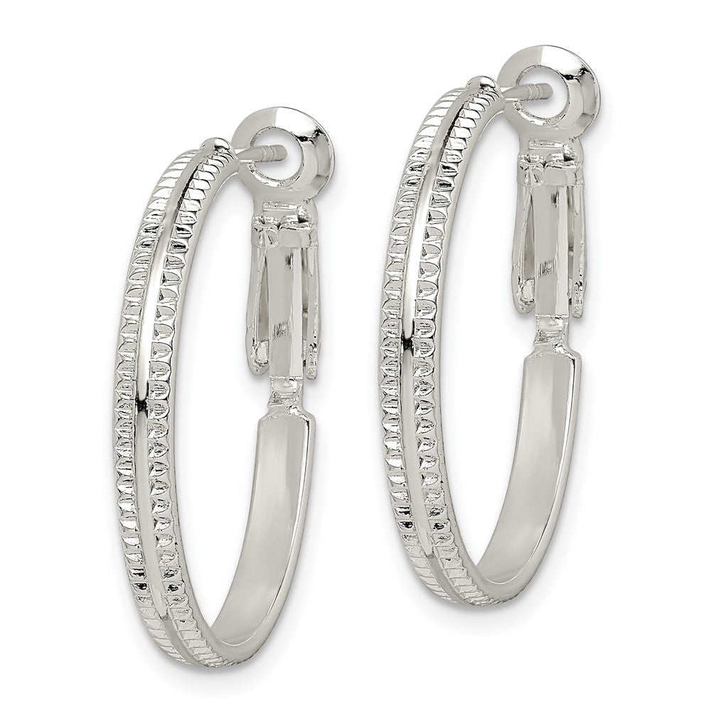 Sterling Silver Milgrain 2.25x25mm Omega Back Hoop Earrings