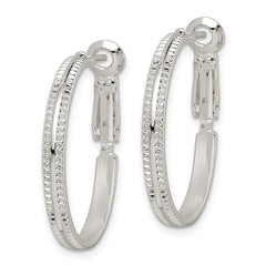 Sterling Silver Milgrain 2.25x25mm Omega Back Hoop Earrings