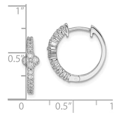 Rhodium-plated Sterling Silver CZ Hinged Hoop Earrings