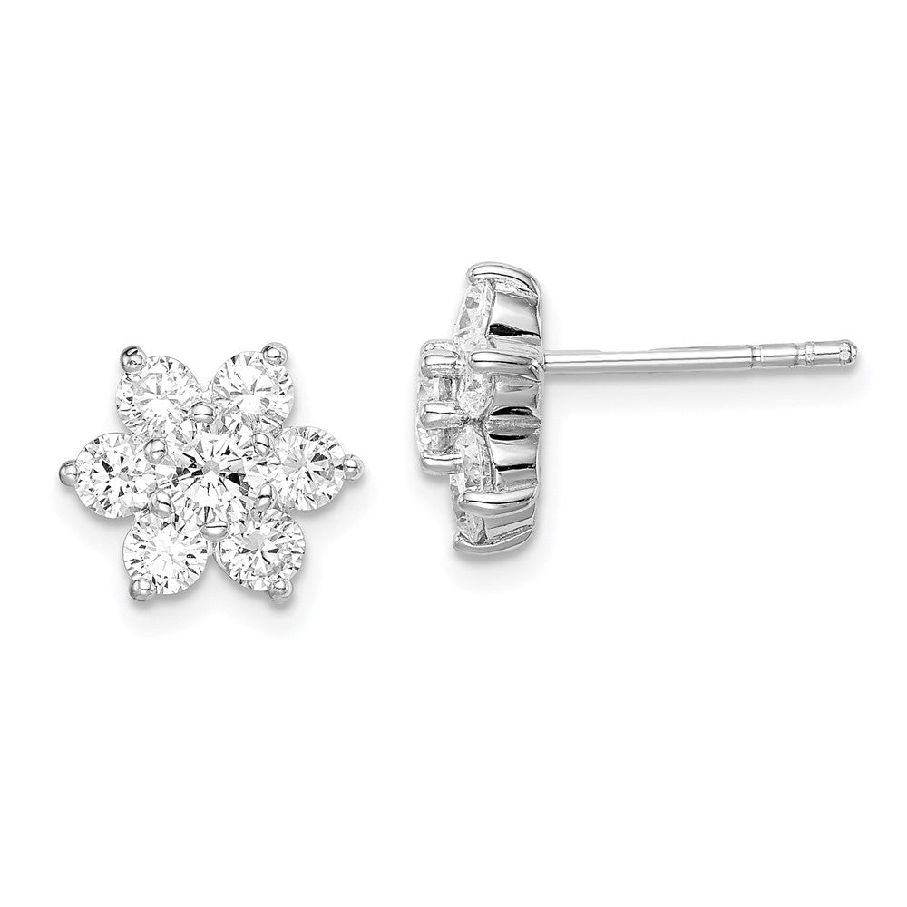 Rhodium-plated Sterling Silver CZ Post Flower Earrings