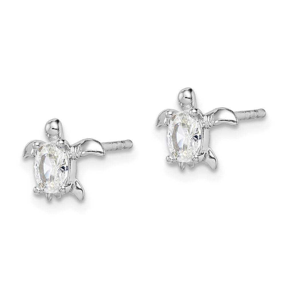 Rhodium-plated Sterling Silver CZ Turtle Post Earrings