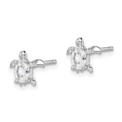Rhodium-plated Sterling Silver CZ Turtle Post Earrings