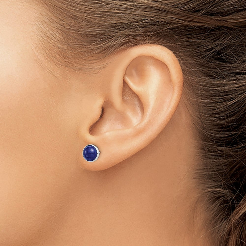 Rhodium-plated Sterling Silver 7mm Lapis Post Earrings