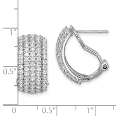 Rhodium-plated Sterling Silver CZ 5-row Omega Back Earrings