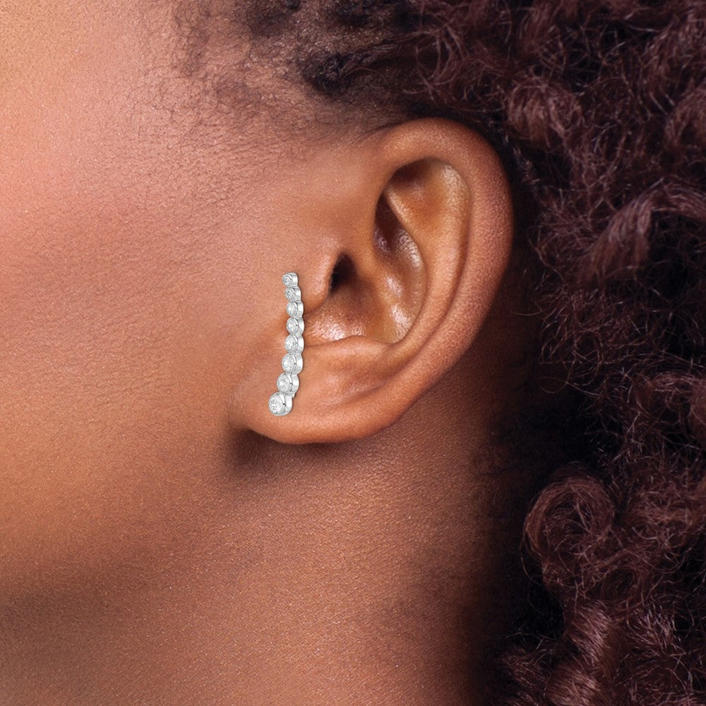 Rhodium-plated Sterling Silver White CZ Oval Cut Post Earrings