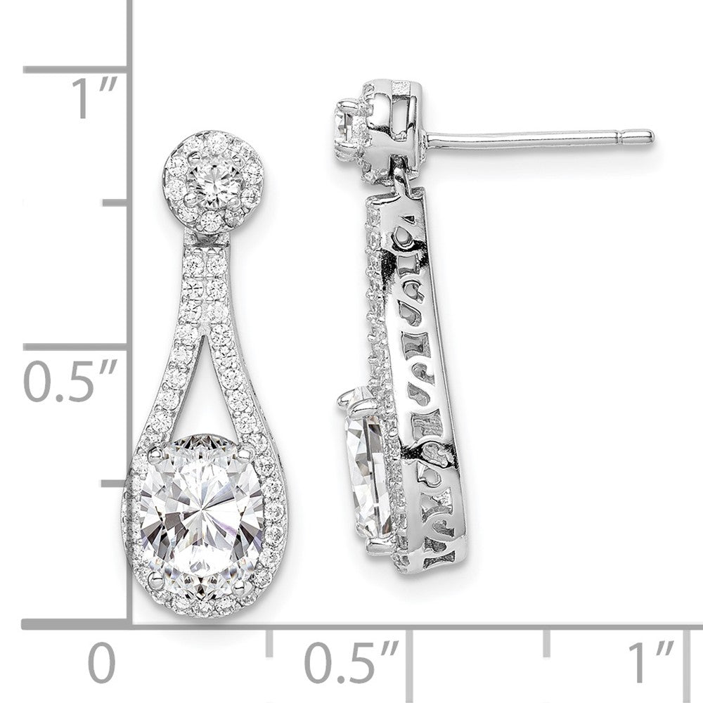 Rhodium-plated Sterling Silver White CZ Oval Cut Post Earrings
