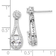 Rhodium-plated Sterling Silver White CZ Oval Cut Post Earrings