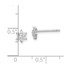 Rhodium-plated Sterling Silver CZ Flower Post Earrings