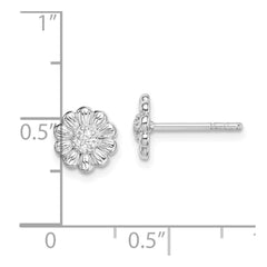 Pendientes con forma de flor y circonitas en plata de ley chapada en rodio