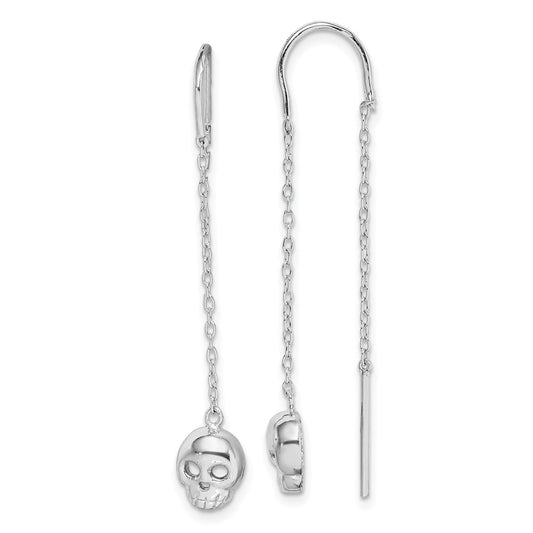 Rhodium-plated Sterling Silver Skull Threader Earrings