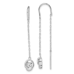 Rhodium-plated Sterling Silver Skull Threader Earrings