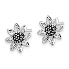 Rhodium-plated Sterling Silver Sunflower Post Earrings