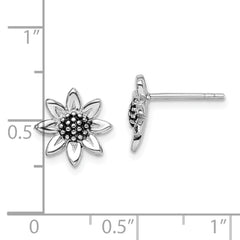 Rhodium-plated Sterling Silver Sunflower Post Earrings
