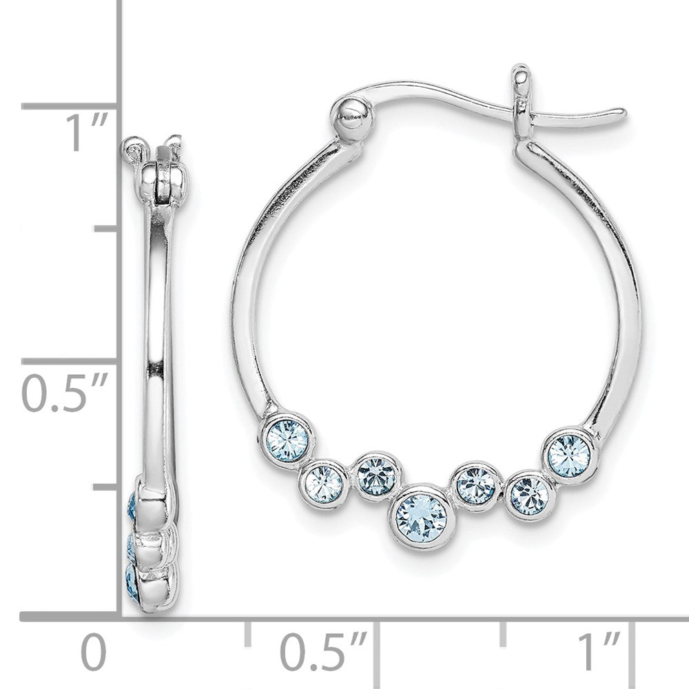 Rhodium-plated Sterling Silver Blue Crystal Hoop Earrings