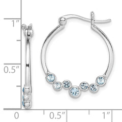 Rhodium-plated Sterling Silver Blue Crystal Hoop Earrings