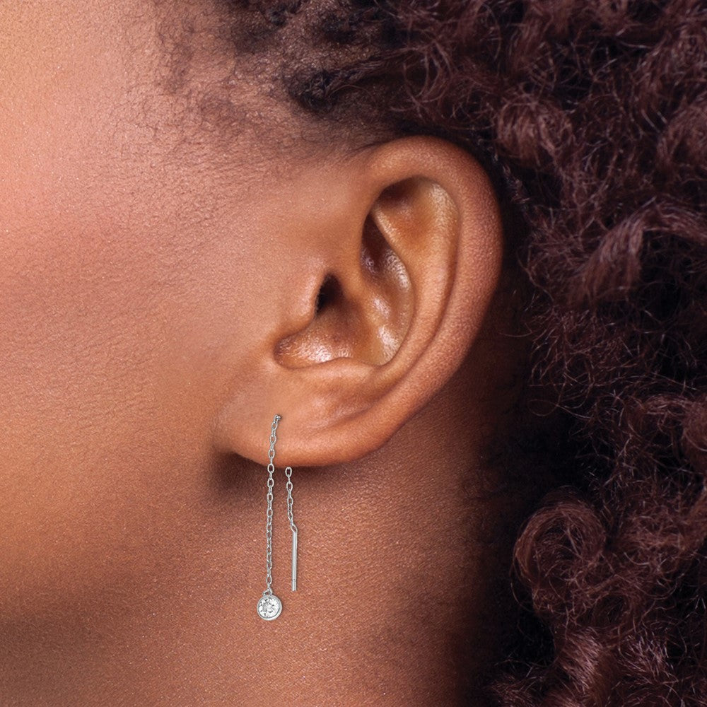 Rhodium-plated Sterling Silver CZ Chain Threader Earrings
