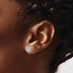 Rhodium-plated Sterling Silver CZ Snowflake Post Earrings