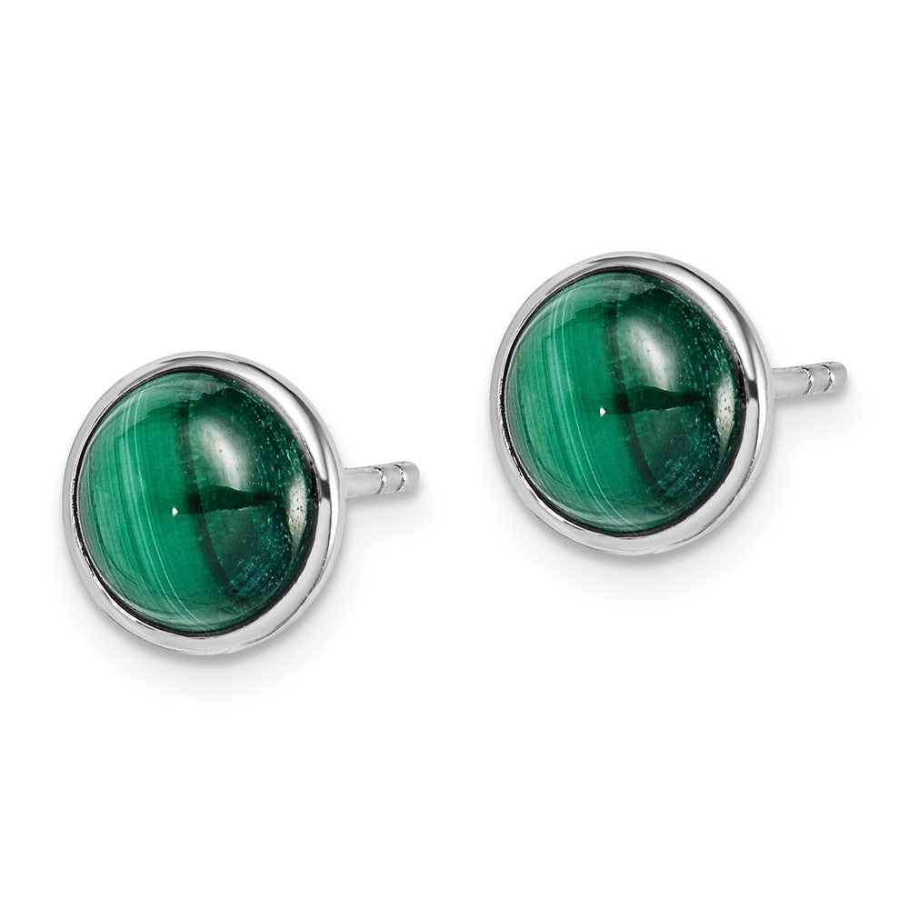 Rhodium-plated Sterling Silver 7mm Malachite Post Earrings