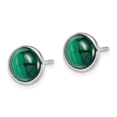 Rhodium-plated Sterling Silver 7mm Malachite Post Earrings