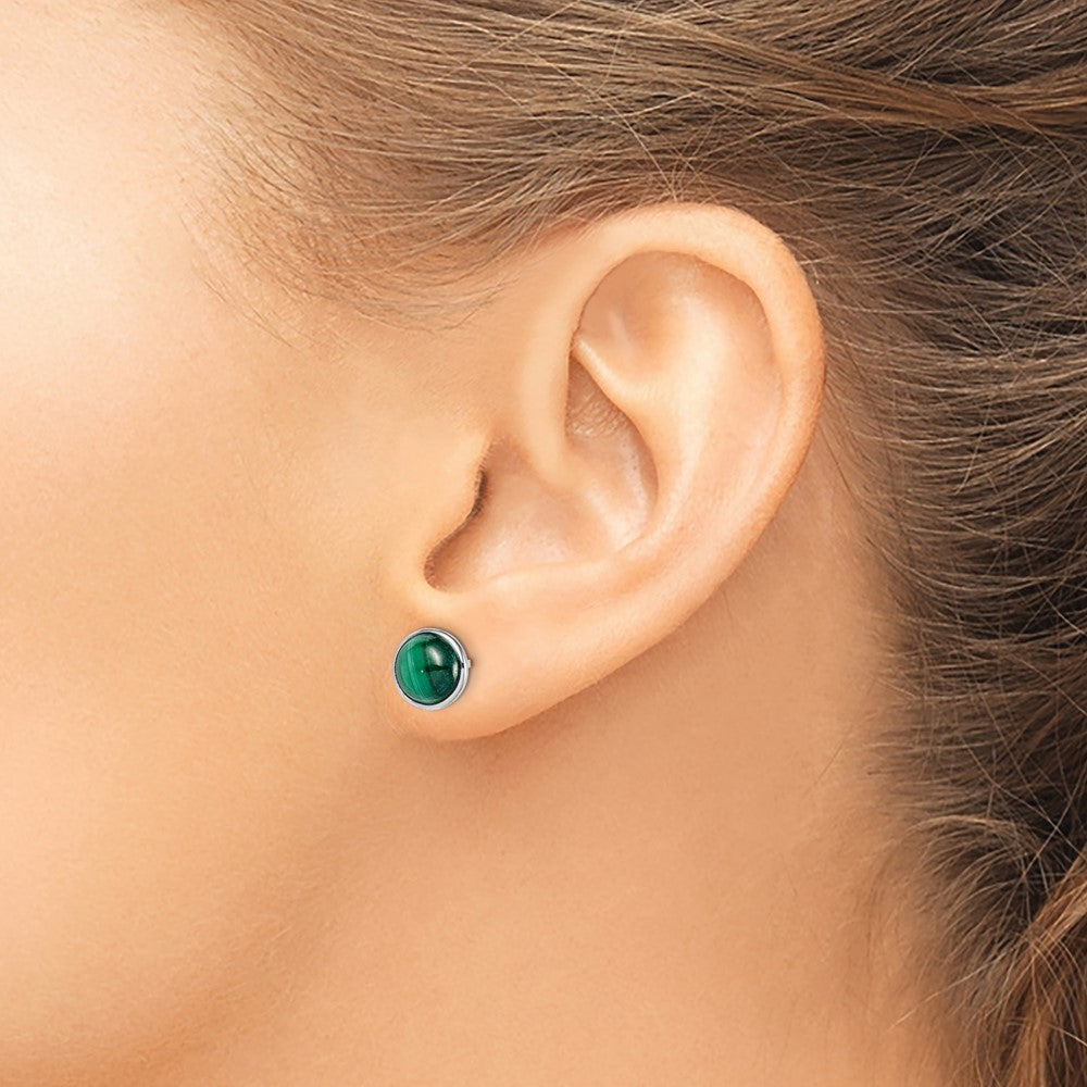 Rhodium-plated Sterling Silver 7mm Malachite Post Earrings