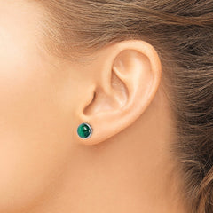 Rhodium-plated Sterling Silver 7mm Malachite Post Earrings