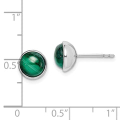 Rhodium-plated Sterling Silver 7mm Malachite Post Earrings