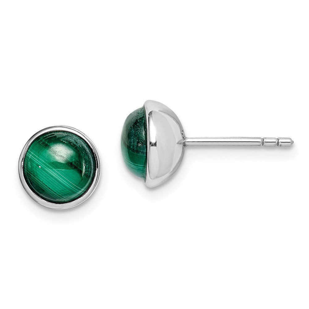 Rhodium-plated Sterling Silver 7mm Malachite Post Earrings