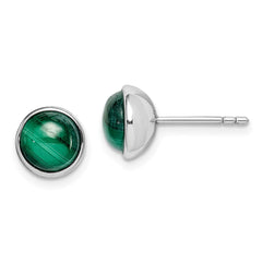 Rhodium-plated Sterling Silver 7mm Malachite Post Earrings