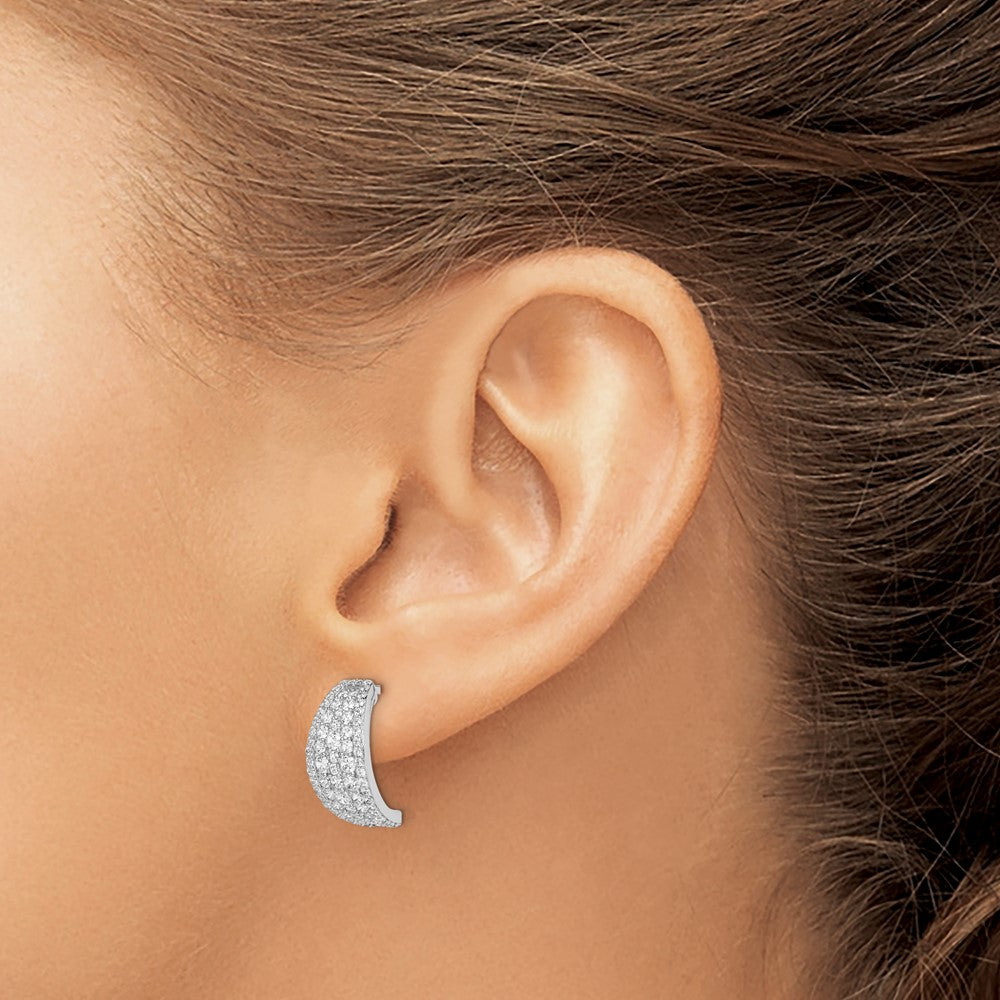 Rhodium-plated Sterling Silver Pave CZ Post Hoop Earrings